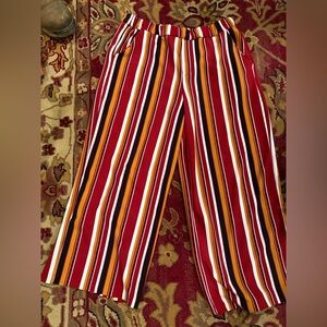Striped Wide-Leg Pants - Red, Black, White